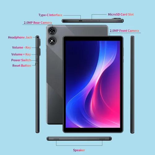 Vista 8 de Tablet Android 15 de 10 pulgadas, 8 GB de RAM, 32 GB de almacenamiento, pantalla IPS HD de 1280 x 800, certificado GMS, batería de 6000 mAh, tipo C