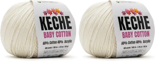Vista 49 de Keche Hilo de Algodón, 60% Algodón 40% Hilo Acrílico, Hilo de Algodón Suave para Crochet y Tejer, Hilo Amigurumi 1 Madeja/Bola 1.76 Oz (50g) / 180