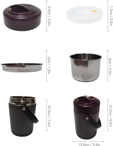 Vista 3 de Contenedor de alimentos aislado, lonchera térmica de 2 L, contenedor de alimentos aislado gris oscuro, contenedor de alimentos con aislamiento