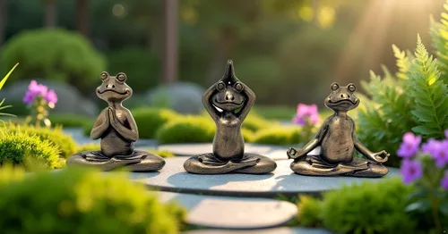 Vista 6 de Nature's Mark Estatua de resina de 3 mini ranas de yoga, decoración decorativa para el hogar