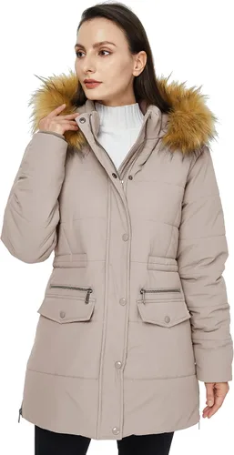 Vista 3 de WenVen Chaqueta acolchada impermeable de invierno para mujer con capucha de piel