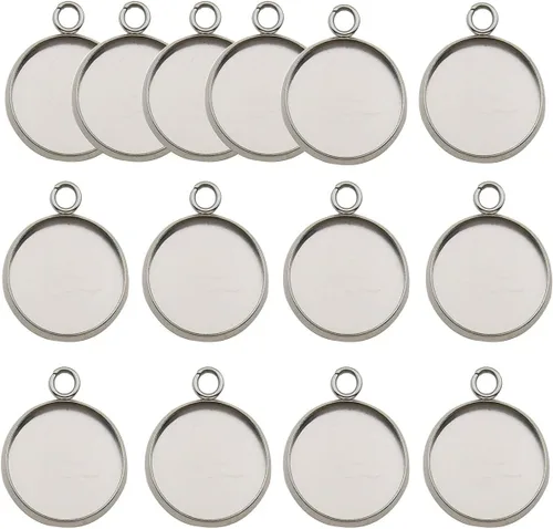Vista 8 de 50 piezas ajustadas para bandejas colgantes de cabujón con bisel redondo en blanco de acero inoxidable de 10 mm para joyería (10161-10mm-50pcs)