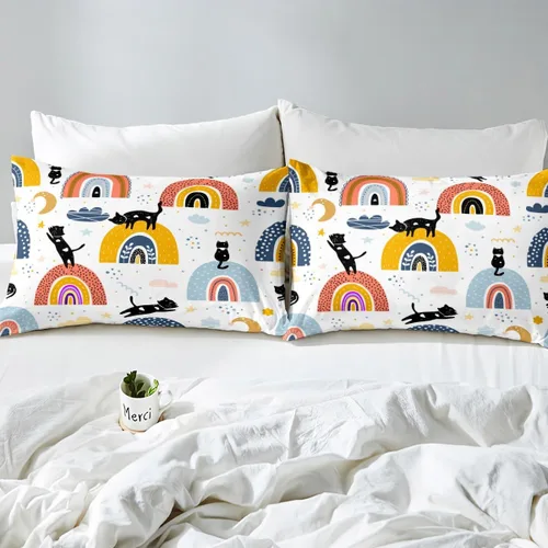 Vista 4 de Erosebridal Sábana bajera ajustable de tamaño individual para niños y niñas, diseño colorido de nube, estrellas, luna, lindo juego de ropa de cama