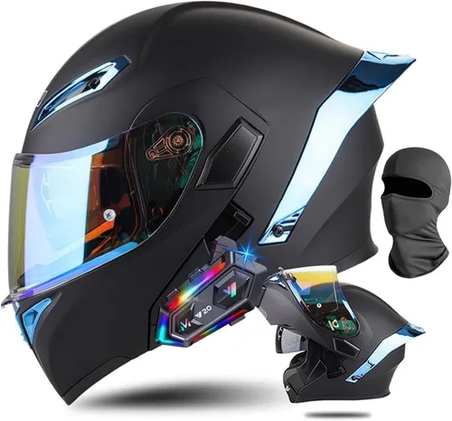 Vista 12 de Cascos de motocicleta modulares con Bluetooth de doble visera, aprobados por DOT FMVSS 218, casco de motocicleta abatible de cara completa