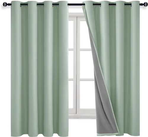 Vista 8 de DWCN Cortinas opacas completas, color verde salvia de 63 pulgadas de largo, 2 paneles 100% cortinas opacas para dormitorio, sala de estar, ventana
