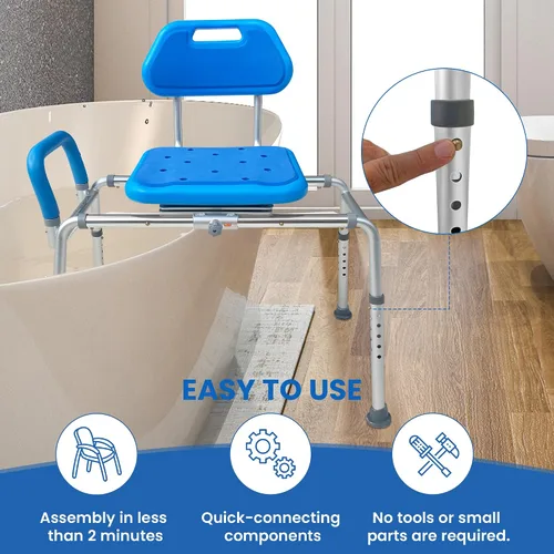 Vista 4 de Platinum Health Gateway Banco de transferencia para bañera deslizable premium con asiento giratorio acolchado (Azul)