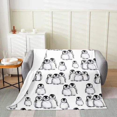 Vista 2 de Erosebridal Manta de pingüino de 40 x 50 pulgadas para niños y niñas, manta de franela gris blanca y negra con diseño de animales antárticos