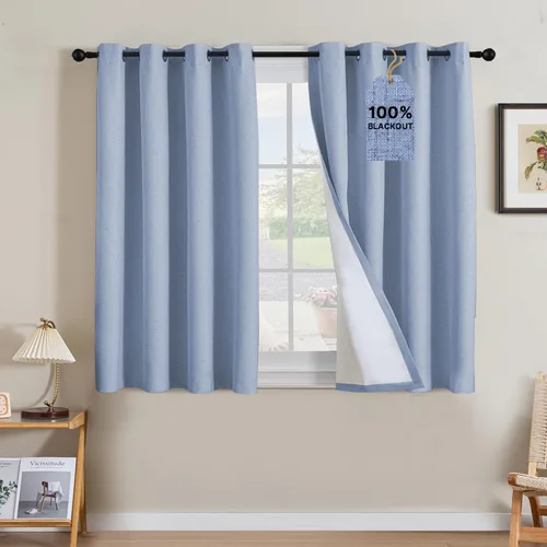 Vista 221 de H.VERSAILTEX Cortinas 100% opacas con aislamiento térmico, texturizadas, de lino, con bloqueo completo de calor y luz, para sala de estar y Negro