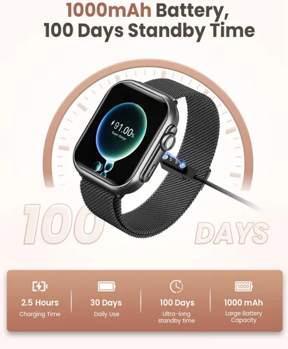 Vista 2 de Relojes inteligentes de 1.83 "para mujeres y hombres, reloj de fitness 5ATM Negro