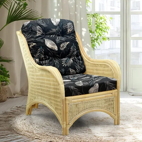 Vista 14 de Jam Lounge Living Accent - Sillón de mimbre de ratán natural, diseño hecho a mano con cojín marrón claro, colonial