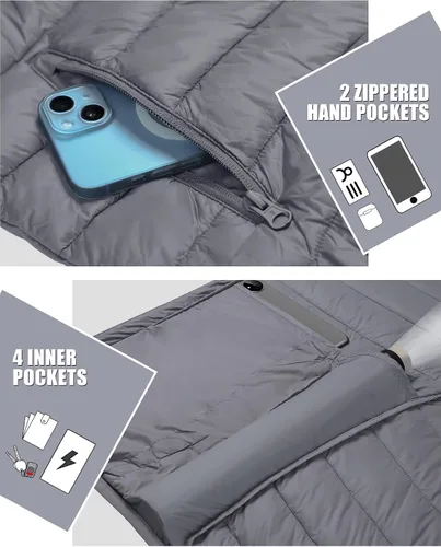 Vista 5 de Pioneer Camp Chaqueta acolchada ligera y plegable para hombre, con capucha, aislada, térmica, para correr, viajar