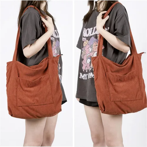 Vista 2 de WantGor Bolso de mano de pana para mujeres, bolsos de hombro estilo hobo grandes, bolsos casuales de gran capacidad para compras y trabajo