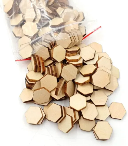 Vista 3 de EXCEART 200 piezas de madera hexagonal de 0.59 pulgadas con forma de madera hexagonal sin terminar, formas recortadas para manualidades, adornos