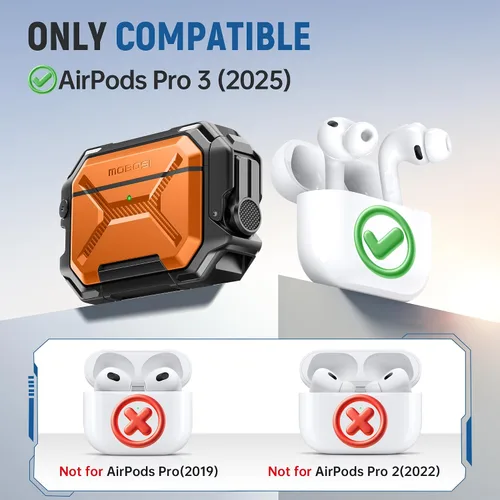 Vista 2 de MOBOSI Funda impermeable IP68 para AirPods Pro 3 y compatible con MagSafe, funda protectora de grado militar para auriculares Pro3 con bloqueo