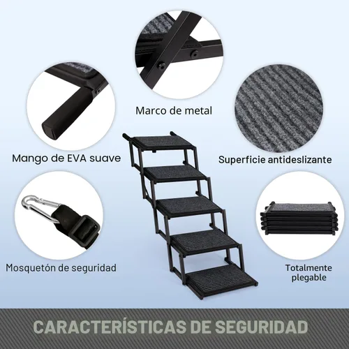 Vista 2 de Escaleras plegables para perros grandes, con superficie antideslizante, rampa ligera con capacidad para hasta 250 libras, 5 escalones