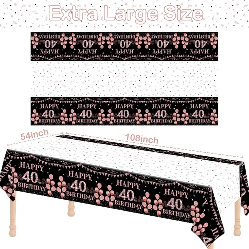 Vista 2 de Mantel rectangular grande de 54 x 108 pulgadas para cumpleaños de mujeres y hombres, decoración de mesa temática de 40 cumpleaños para mujeres