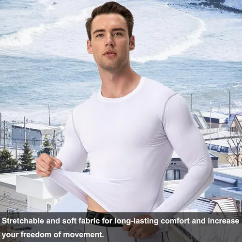 Vista 7 de Camisetas térmicas de compresión de manga larga para hombre, capa base atlética, para clima frío, correr, gimnasio, forro polar