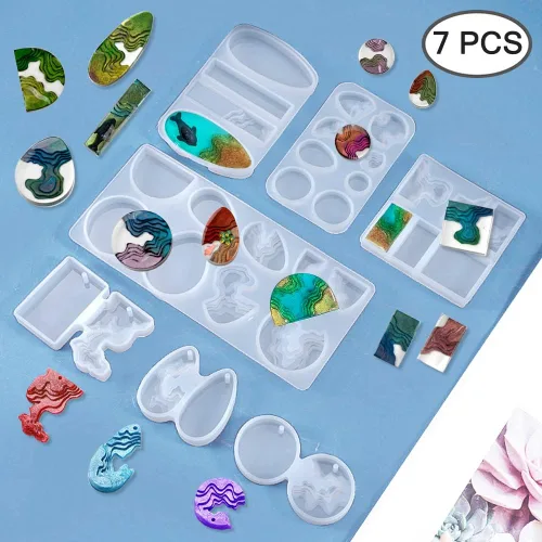 Vista 2 de SENHAI 7 moldes de resina para colgante de isla, moldes de silicona epoxi estilo océano para hacer manualidades, colgante, llavero, joyería