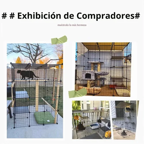 Vista 6 de Oneluck - Casa para gatos al aire libre, jaulas para gatos con puerta de entrada súper grande, balcón para gatos con plataformas de 41 pulgadas