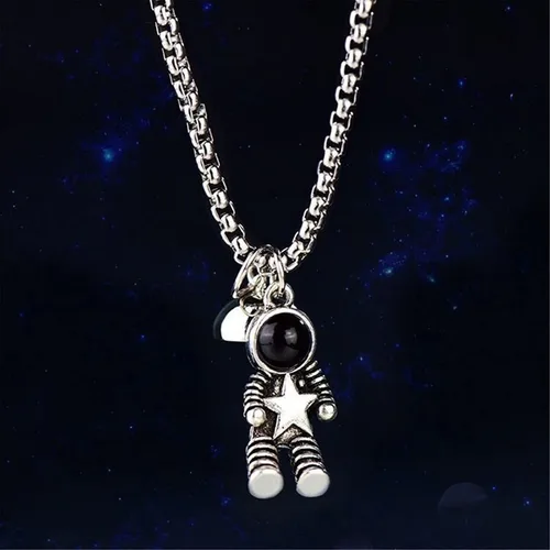 Vista 6 de Caiyao 2 imanes de atracción mutua de acero inoxidable para parejas, collar magnético de promesa de astronauta para mujeres, hombres, amigos, él