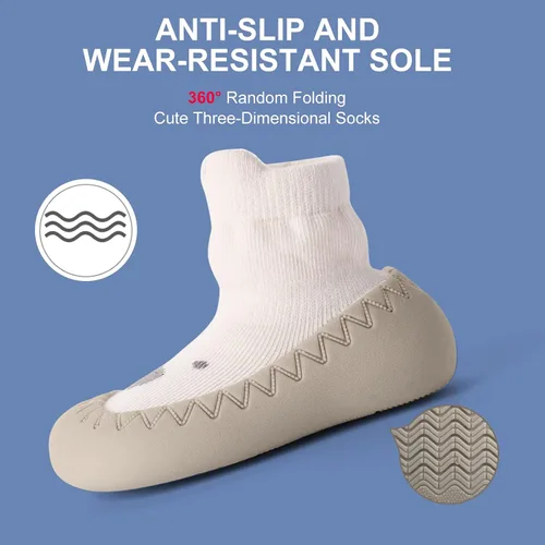 Vista 6 de Aoluvy Zapatos de calcetín para caminar para bebés, zapatos antideslizantes de goma suave para niños y niñas, primeros caminos, suela de dibujos