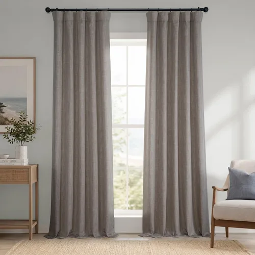 Vista 84 de HPD Half Price Drapes - Cortinas de lino sintético para sala de estar (2 paneles) - 100 pulgadas de ancho x 84 pulgadas de largo - Cortinas