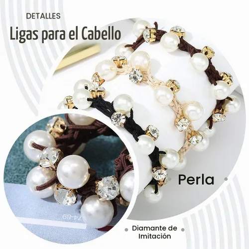 Vista 4 de Brinie Lazos para el cabello con perlas negras, coleteros elásticos de cristal para el cabello, accesorios para el cabello de perlas para mujeres