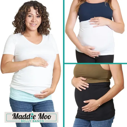 Vista 16 de Bandas para el vientre: disponibles en 8 tamaños y 7 colores. Extensor de camisa de maternidad y posparto, 3 paquetes para todas las etapas