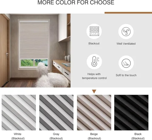 Vista 6 de Changshade Persianas celulares para ventanas de interior y ventanas opacas sin cable, persianas opacas de panal de 1 pulgada, plisadas, sin