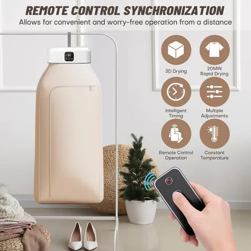 Vista 3 de Secadora de ropa portátil, mini secadora de ropa con control remoto, pequeña secadora eléctrica plegable y compacta con bolsa seca para viajes