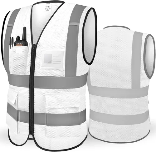 Vista 29 de TICONN Chaleco de seguridad reflectante de alta visibilidad Clase II de malla para mujeres y hombres Cumple con los estándares ANSI