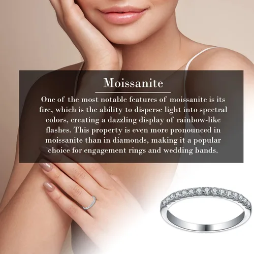 Vista 5 de Anillo redondo de moissanita con pavé de media eternidad para mujer, de 0.33 quilates, plata de ley 925, rodio