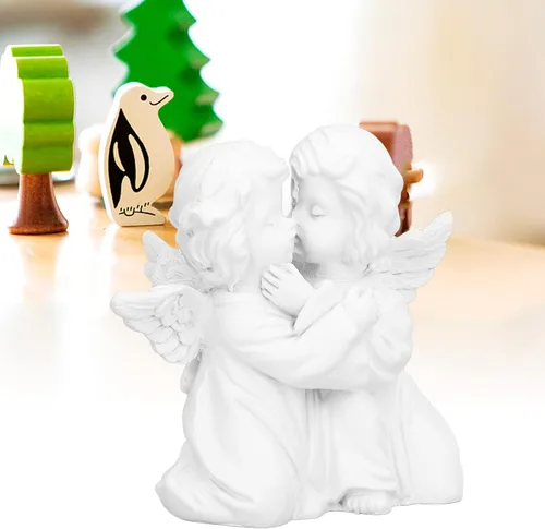 Vista 2 de Cyrank Figuras de estatua de ángel besando, mini estatuas de querubines de resina, figuras de escritorio de ángel pequeño, decoraciones, adorable