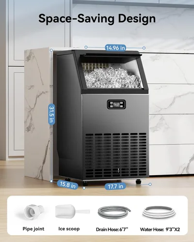 Vista 8 de Máquina de hielo comercial, produce 100 libras por día, 45 cubos en 15 minutos, máquina de hielo debajo del mostrador con almacenamiento de 33