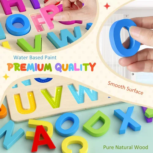 Vista 4 de Zeoddler Rompecabezas del alfabeto, rompecabezas de madera para niños pequeños, rompecabezas con forma de ABC para niños, actividades de aprendizaje