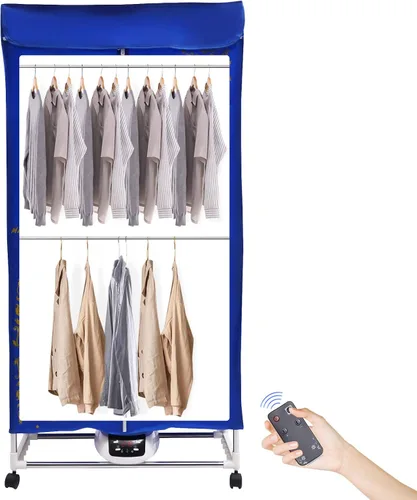 Vista 4 de Secadora de ropa eléctrica de 1500 W, secadora de viaje con 4 ruedas, 3 engranajes, secadora de ropa portátil con control remoto, máquina secadora