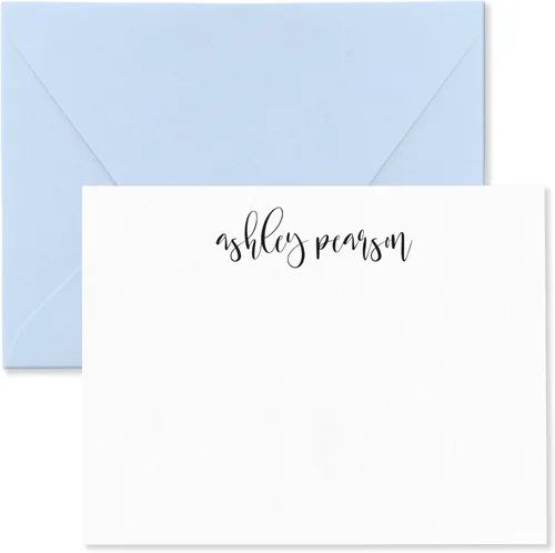 Vista 12 de Tarjetas de notas estacionarias personalizadas y sobres para mujeres con nombre en letra cursiva minúscula, elija colores de tinta y sobres