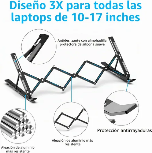 Vista 5 de Soporte ajustable para portátil de 7 niveles, elevador Negro