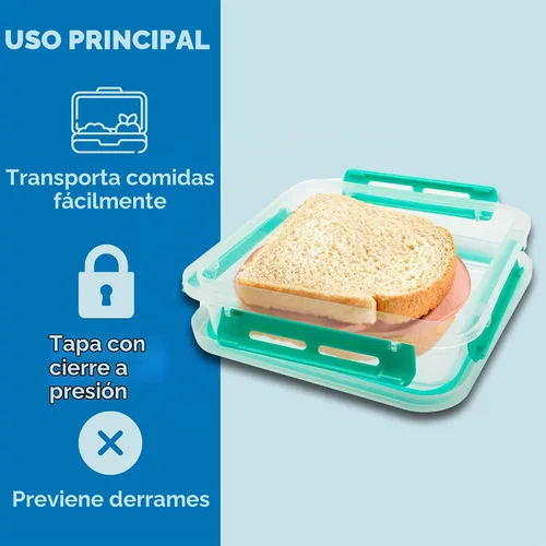 Vista 3 de Biosmart Contenedor para sándwich: 1 paquete reutilizable, sin BPA, almacenamiento de alimentos de plástico con cierre a presión, recipiente