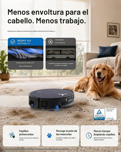 Vista 5 de ECOVACS DEEBOT X12 OMNICYCLONE Robot Aspiradora y trapeador, FocusJet Pre-Spray, estación sin bolsa, rodillo OZMO autolavado instantáneo, succión