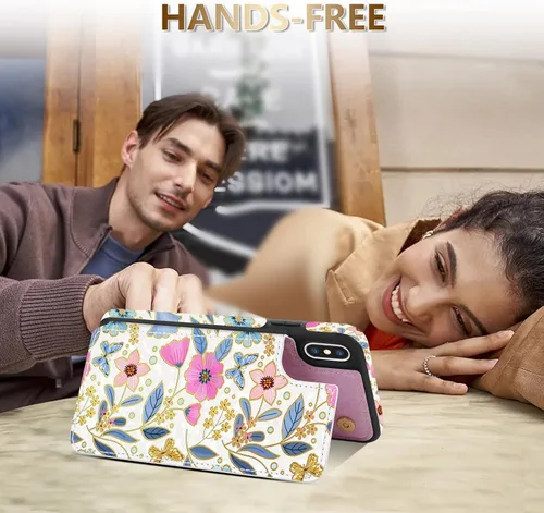 Vista 5 de NNH Funda tipo cartera compatible con iPhone Xs Max con bloqueo RFID, ranuras para tarjetas, folio de piel sintética, función atril, doble cierre