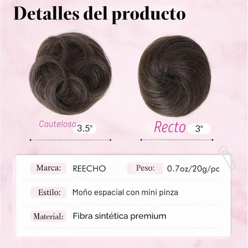 Vista 3 de REECHO Space Bun Hair Pieces, 2 piezas de mini clips de garra en moños desordenados y orejas de gato, extensiones de moño de cabello falso HB001