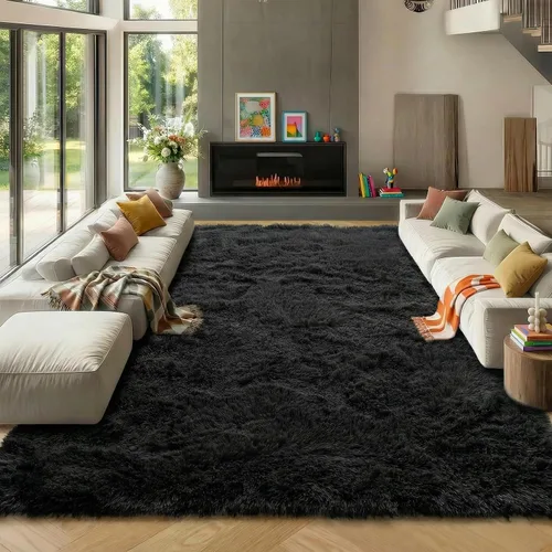 Vista 115 de ONASAR - Alfombra de pasillo negra de 2 x 6 pies, esponjosa, lavable, ultrasuave, afelpada, peluda, tapete para bebés, dormitorio de niños, armario