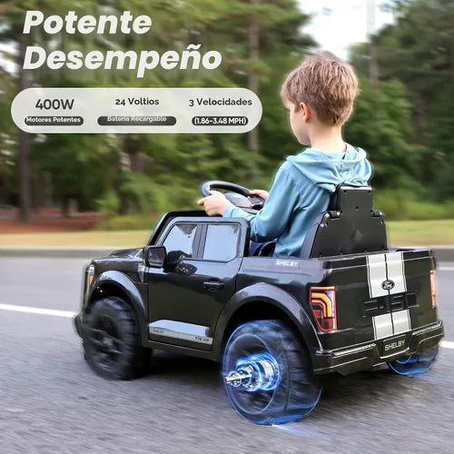 Vista 4 de Hikiddo Ford Shelby F-150 con Licencia 24V Juguete de Montar para Niños, Coche Eléctrico para Niños con Control Remoto, Motores de 400W - Negro