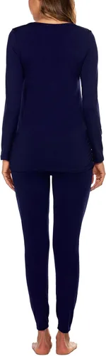 Vista 6 de Ekouaer Ropa interior térmica con botones para mujer, pijama de maternidad con forro polar de microfibra, conjunto de pijamas de invierno largo