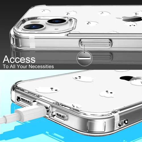 Vista 6 de LUHOURI Funda para iPhone 15 Plus con protector de pantalla, acrílico transparente Funda protectora de carga inalámbrica, ajuste delgado, diseños