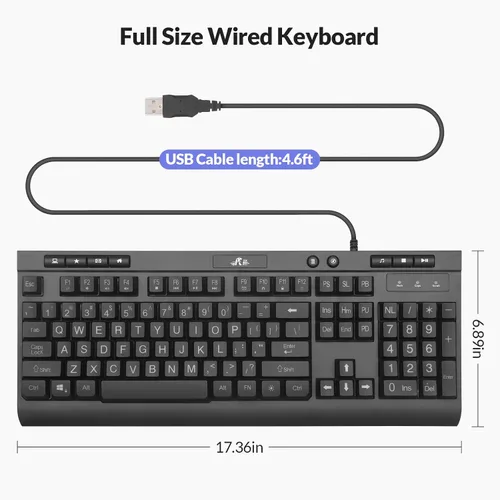 Vista 7 de Rii RK900Pro Teclado retroiluminado de impresión grande, teclado USB de tamaño completo con cable con retroiluminación azul, compatible con Windows