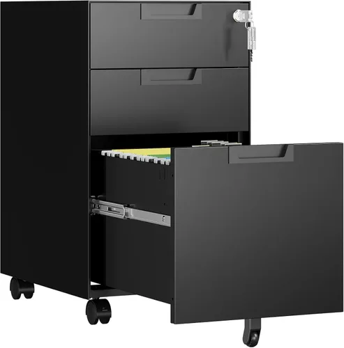 Vista 31 de Archivador de 2 cajones con cerradura, archivadores metálicos para oficina en casa, gabinete pequeño vertical negro para oficina en casa, archivador