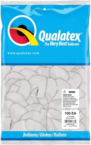 Vista 2 de Qualatex 43788 Globos de látex blanco perla, 11 pulgadas, color blanco, paquete de 100