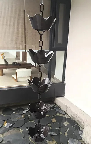 Vista 3 de Rain Chain Rain Chains for Eaves Gutters Outlet, Petals Rain Collector Gutter Chain, Outdoor Decorative Rainwater Diverter Aluminum, Customized